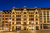 Maison Albar Hotels Le Monumental Palace on Avenida dos Aliados at dusk, Porto, Portugal, Europe
