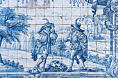 Mural made of typical blue tiles azulejos in the Sé do Porto Cathedral, Porto, Portugal, Europe
