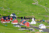 Das Dorf auf der Insel Mykines, Teil der Färöer im Nordatlantik. Dänemark