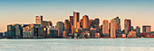 USA, New England, Massachusetts, Boston, city skyline from Boston Harbor, dawn