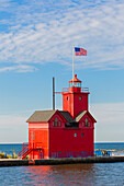 Holland Lighthouse (Big Red) on Lake Michigan, Holland, Michigan.