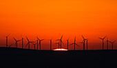 Sunrise behind a Wind Power Farm in Wasco, Oregon.