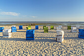 Beach chairs on the southern beach of Wyk, Foehr Island, Schleswig-Holstein, Germany