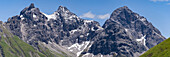 Panorama from Wildengundkopf to Öfnerspitze, 2576m, Großer Krottenkopf, 2656m and Mutlerkopf, 2366m, Allgäu Alps, Allgäu, Bavaria, Germany, Europe