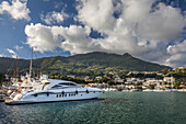 Yacht in the port of Casamicciola Terme, Ischia Island, Gulf of Naples, Campania, Italy