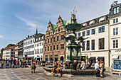 Stork fountain in the central square Amagertorv in Copenhagen, Denmark, Europe