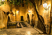 The medieval washing place Lavatoio medievale in Cefalu at night, Sicily, Italy, Europe