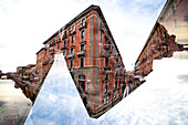 Double exposure of the buildings siding the Naviglio Grande canal in Milan, Italy.