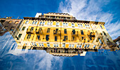 Double exposure of residential buildings in Milan, Italy.