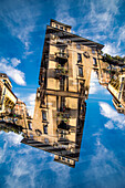 Double exposure of residential buildings in Milan, Italy.