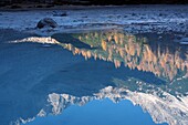 Reflection on Lake Sorapis, on the Tre Croci Pass above Cortina d´Ampezzo, Dolomites, Veneto, Italy