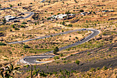 The switchbacks of the road up to Pico National Park, Fogo Island, Cape Verde Islands, Africa