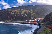 Playa Hermigua beach and town Hermigua, La Gomera, Canary Islands, Spain