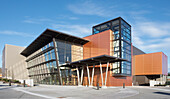 Lynnwood convention center, a modern building, public space, architecture, cantilevered walls.
