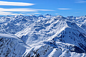 Blick vom Kellerjoch auf Tuxer Alpen mit Olperer und Gilfert, Kellerjoch, Zillertal, Hochfügen, Tuxer Alpen, Tirol, Österreich