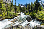 United States, Idaho, Stanley, Blurred water of rushing creek near Sun Valley