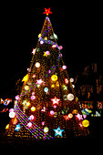 Weihnachtsbaum im Freien nachts beleuchtet