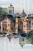 Spiegelung von Forum Romanum, Palatin Hügel mit Monumento Nazionale a Vittorio Emanuele II, Rom, Italien