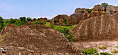Felsformation Turtle Rock und Tano Rock im Sacred Grove von Tanoboase in der historischen Brong Ahafo Region in der Bono East Region im Zentrum von Ghana in Westafrika
