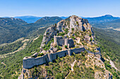 Katharer Burg Peyrepertuse, Duilhac-sous-Peyrepertuse, bei Narbonne, Aude, Languedoc-Roussillon, Occitanie, Languedoc-Roussillon-Midi-Pyrénées, Frankreich