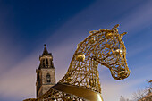 Goldene Pferdeskulptur, Magdeburger Dom, Magdeburg, Sachsen-Anhalt, Deutschland