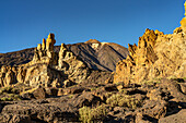 Spain's highest mountain Teide and the Roques de Garcia in Teide National Park, Tenerife, Canary Islands, Spain