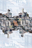 Doppelbelichtungsansicht der Innenstadt von San Francisco von der Spitze der Union Street, Kalifornien.