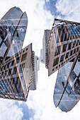 Double exposure of a highrise building on California street in the Financial District area of San Francisco, California.