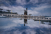 Double exposure of the Oracle Park Football stadium in San Francisco, California.