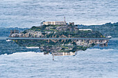 Double exposure of the famous prison Alcatraz in the bay of San Francisco, California.