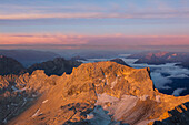 View from the summit of the Zugspitze to the Schneefernerkopf, Bavaria, Germany