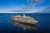 Aerial view of expedition cruise ship World Voyager (nicko cruises) in the Baltic Sea, Borgholm, Oland, Sweden, Europe