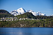 Town of Stranda against a mountain backdrop, Stranda, Møre og Romsdal, Norway, Europe