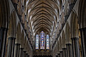 Innenansicht der Kathedrale von Salisbury, Salisbury, Wiltshire, England, Vereinigtes Königreich, Europa