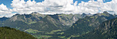 Mountain panorama from the Söllereck to the Nebelhorn, 2224m, Schattenberg, 1845m, Schneck, 2268m, Riffenkopf, 1748m, and Höfats, 2259m, Allgäu Alps, Allgäu, Bavaria, Germany, Europe