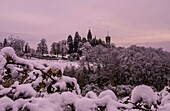 Drachenburg Castle in the Siebengebirge in winter, North Rhine-Westphalia, Germany