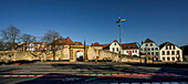 Heger-Tor-Wall in Osnabrück: View of the Waterloo Gate and buildings of the old town, Lower Saxony, Germany