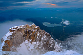 View from the summit of the Zugspitze to the Eibsee, Bavaria, Germany.