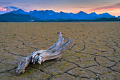 Evening mood at the completely dried up Forggensee, Bavaria, Germany.