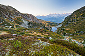Blick auf den Dachstein über das Ennstal, Spiegelsee, Gasselhöhe, Schladminger Tauern, Steiermark, Österreich