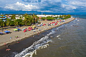 Aerial view of people enjoying a Sunday afternoon at the beach, Puntarenas, Puntarenas, Costa Rica, Central America