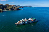 Aerial view from expedition cruise ship World Voyager (nicko cruises) with coastline behind, Playas del Coco, Guanacaste, Costa Rica, Central America
