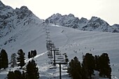 in ski area, winter at Reschenpass, Nauders, Tirol, Austria
