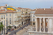 View from the roof terrace of the Restaurant des Carré d'Art - Musée d'art contemporain on the Maison Carrée, Nimes, Gard, Occitania, France