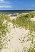 View over the dunes to the North Sea, Borkum Island, Lower Saxony, Germany