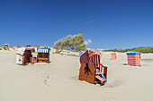 Beach chairs and beach tents on the beach, Borkum Island, Lower Saxony, Germany