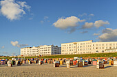 Beach and houses on the beach promenade, Borkum Island, Lower Saxony, Germany