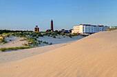 Dunes, new lighthouse and houses, Borkum Island, Lower Saxony, Germany