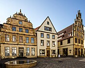 Town houses on the Alter Markt, Battighaus on the left, Crüwellhaus on the right, old town of Bielefeld, Teutoburg Forest, North Rhine-Westphalia, Germany