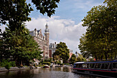 View across canal to historical buildings, Amsterdam, province of North Holland, Netherlands, Europe